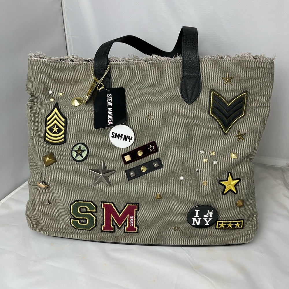 Steve Madden olive army green canvas tote bag